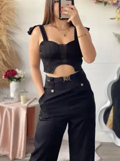 HZS256-062565 SET LARGO CON TOP CON DETALLES EN TRANSPARENCIA