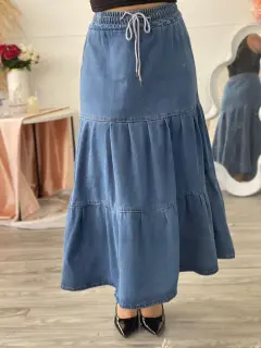 YM089-090891 FALDA LARGA CON CORDON EN PRETINA EN JEANS