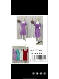 YJY053-120531  VESTIDO CON CINTURON CORTO UNICOLOR