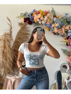 HZS206-062065 BLUSA DE MANGA CON ESTAMPADO DE NUMERO ❌AGOTADO❌