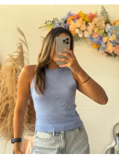 JM0138-701383 BLUSA TEJIDO CON DETALLES BRILLANTES  ❌ AGOTADO ❌