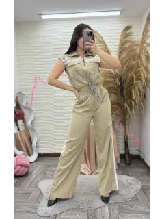 HZS380-063807 SET LARG CASUAL CON DETALLES BORDADOS EN CHALECO