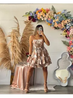 AMF025-010257 VESTIDO CORTO CON CINTURON Y ESTAMPADO DE FLORES ❌AGOTADO❌