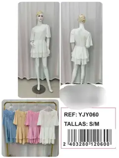 YJY060-120600 VESTIDO CORTO CON MANGAS Y ENCAJES EN DELANTERO ❌AGOTADO❌