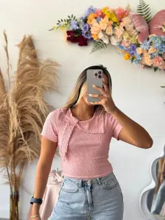 LJR038-040385 BLUSA ALGODON CON DETALLES DE NUDO EN CUELLO ❌AGOTADO❌