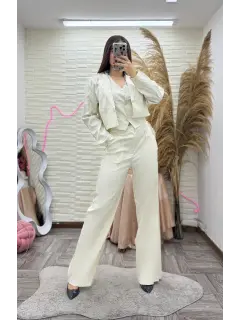 JR241-022414 SET LARGO 3 PIEZAS CON BLAZER HERMOSO DETALLES DE ENCAJES