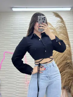 JR228-022282 CAMISA  MANGA LARGA CON HERMOSO DETALLE DE AMARRE EN PARTE INFERIOR UNICOLOR