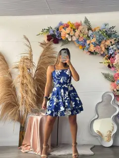 AMF025-010257 VESTIDO CORTO CON CINTURON Y ESTAMPADO DE FLORES ❌AGOTADO❌
